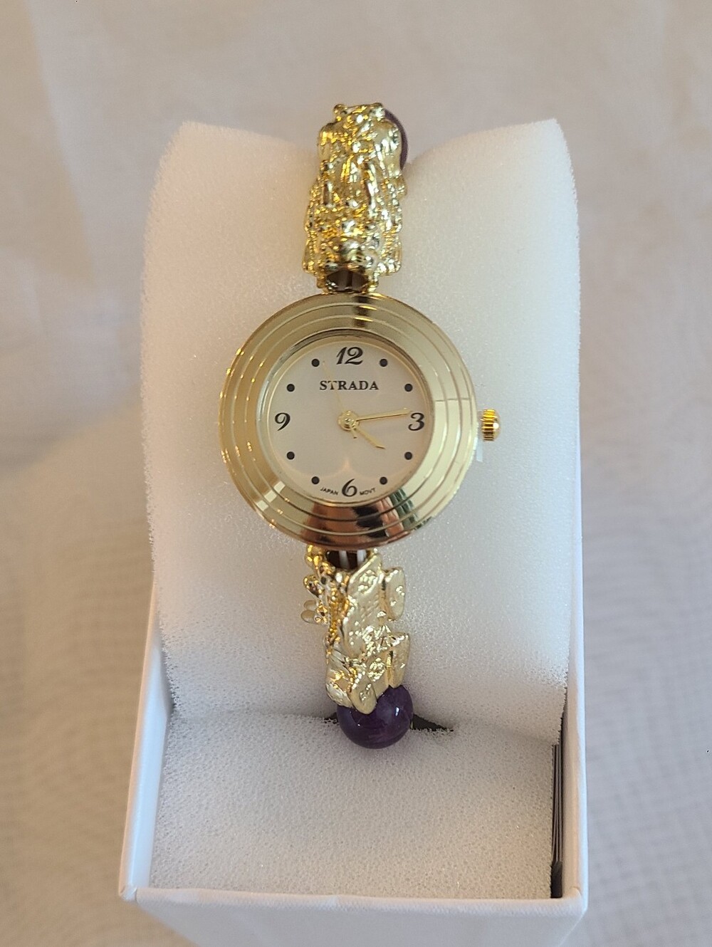 New in Box STRADA African Amethyst Japanese Movement Beaded Bracelet Watch - Picture 3 of 4